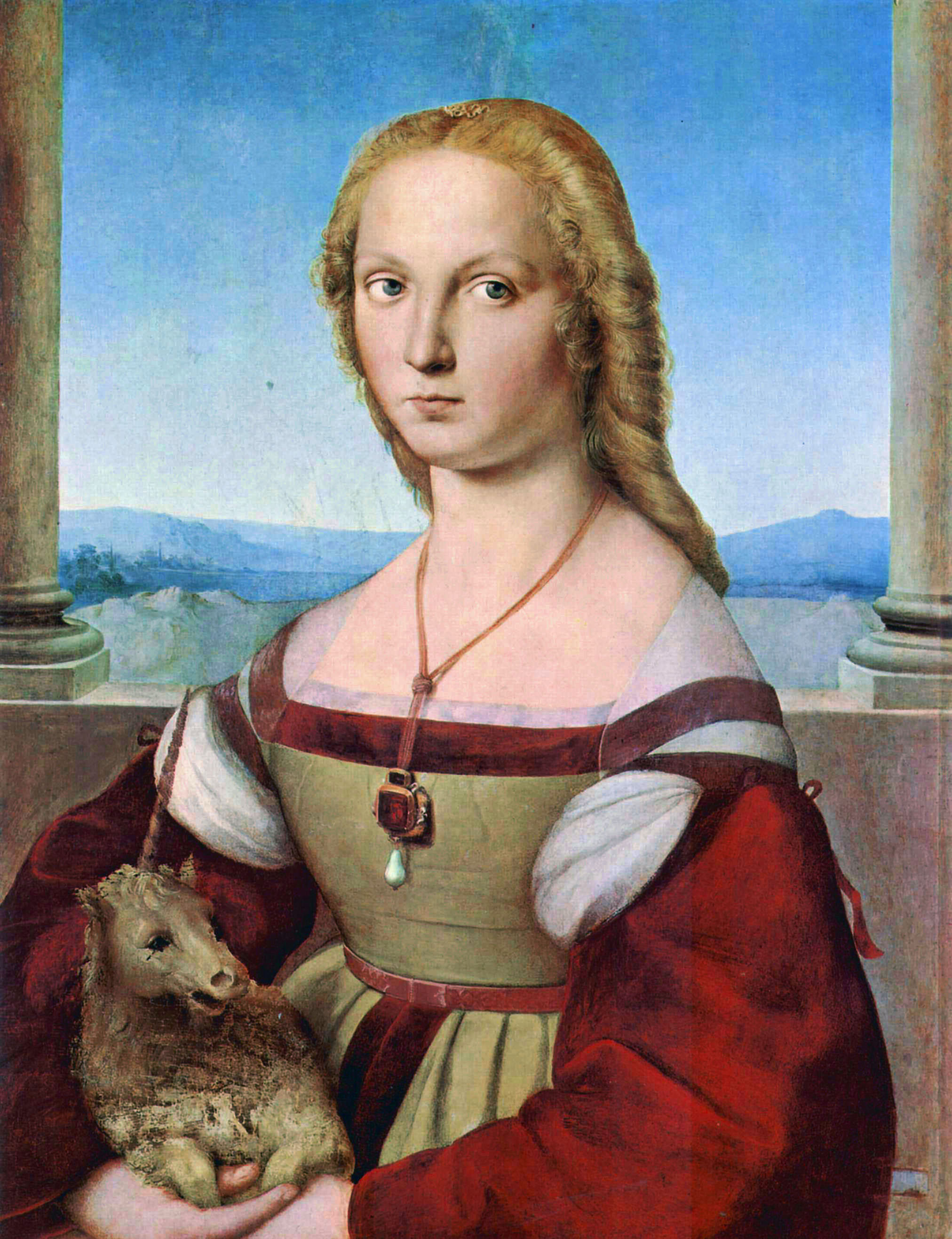 The original Young Woman With Unicorn by Raphael