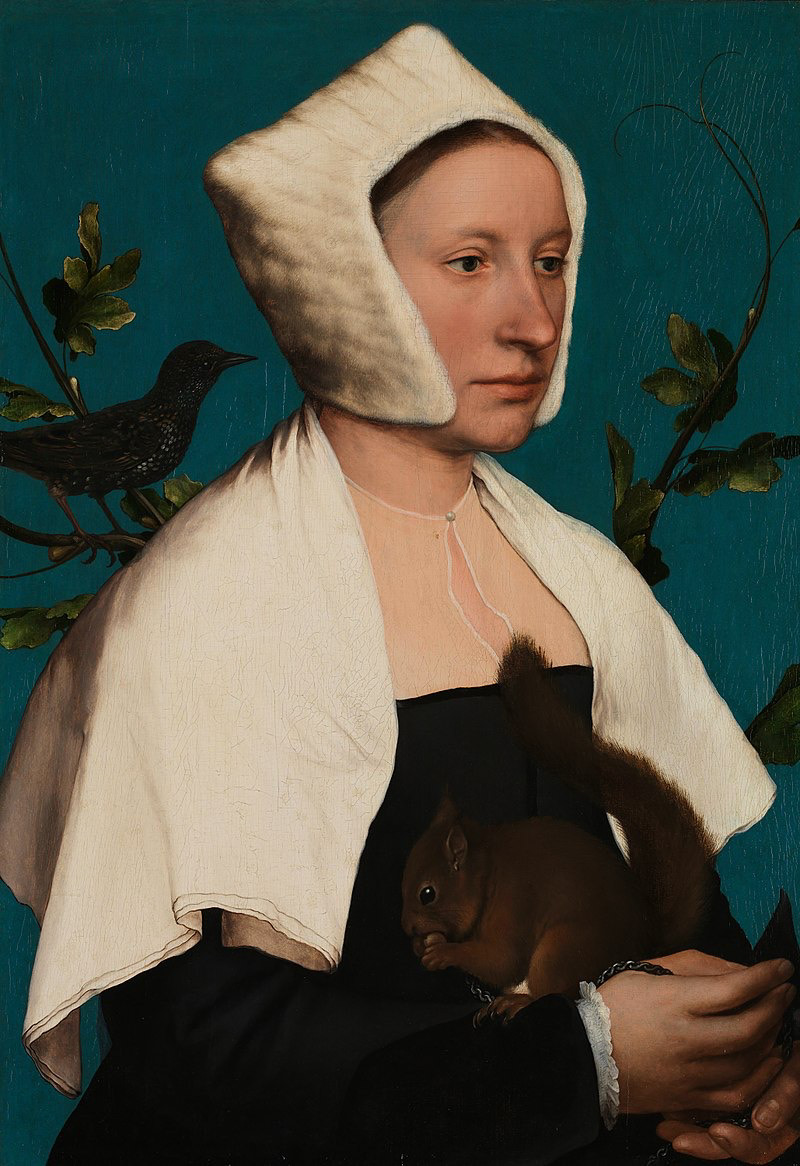 The original Portrait of a Lady with a Squirrel and a Starling by Hans Holbein the Younger