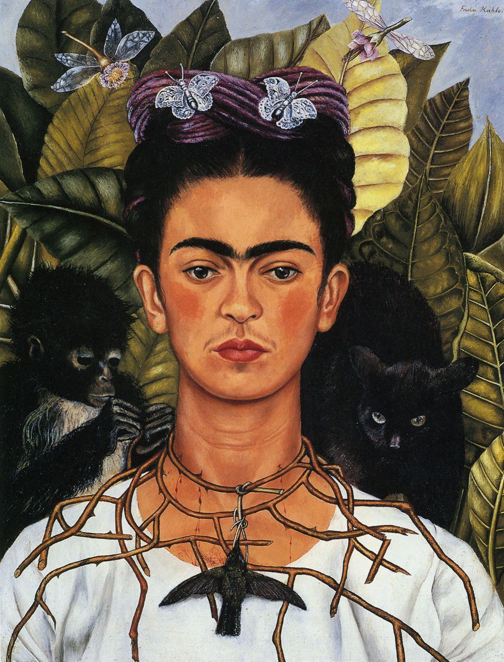 The original Self Portrait with Thorn Necklace and Hummingbird by Frida Kahlo